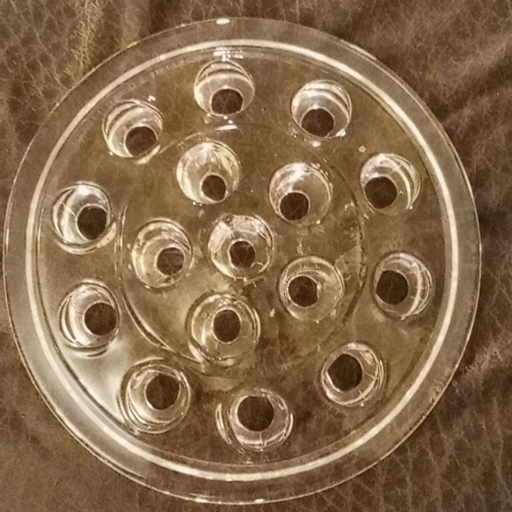 Vintage Heavy Glass 16 Hole Flower Frog.